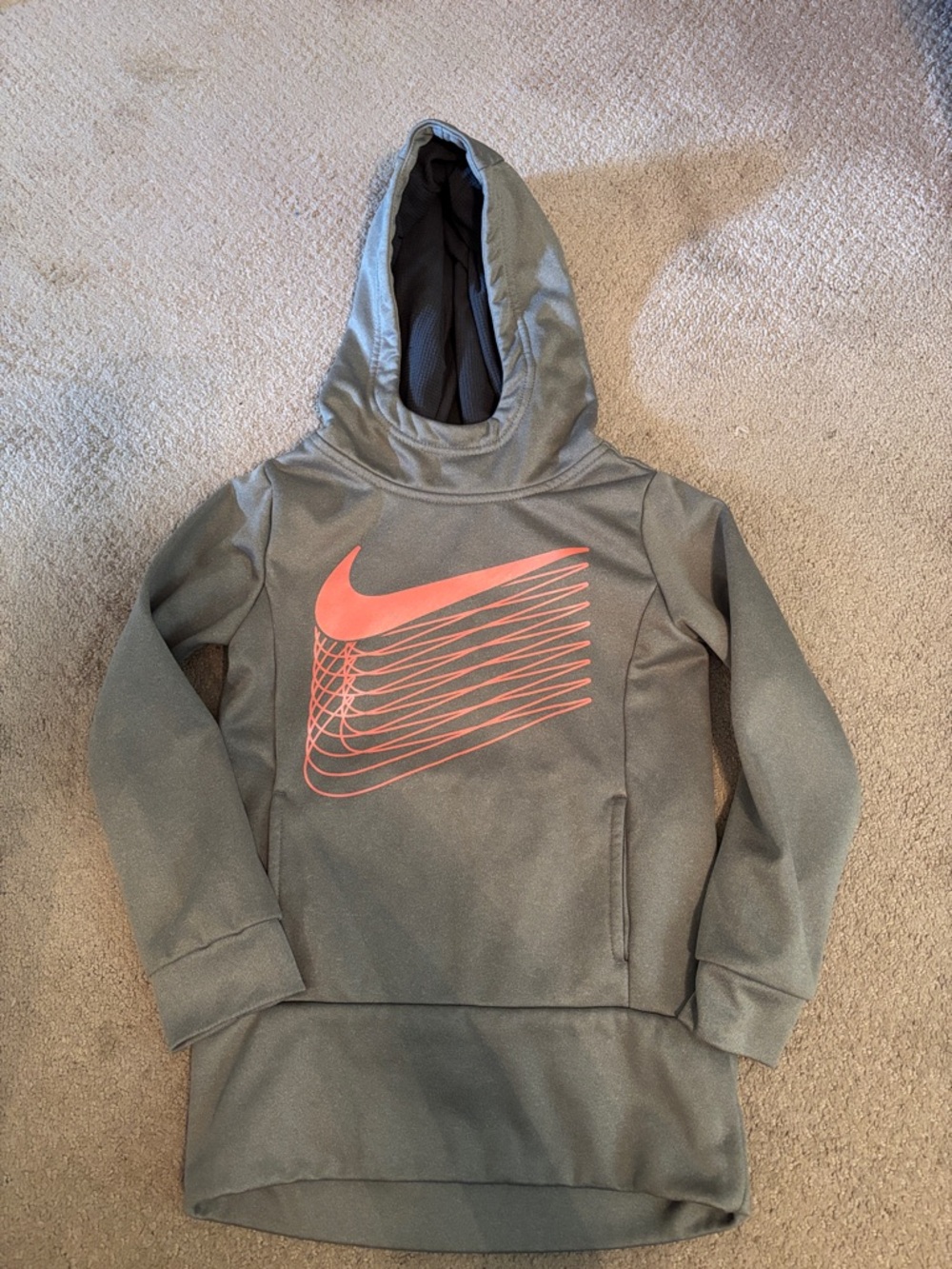 Nike Kids gray Hoodie with Coral Nike Swoosh